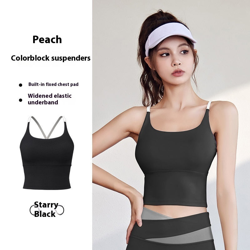 Summer Yoga Bra with Chest Pad – Fitness Vest Top with Fixed Straps & 3/4 Cup Support
