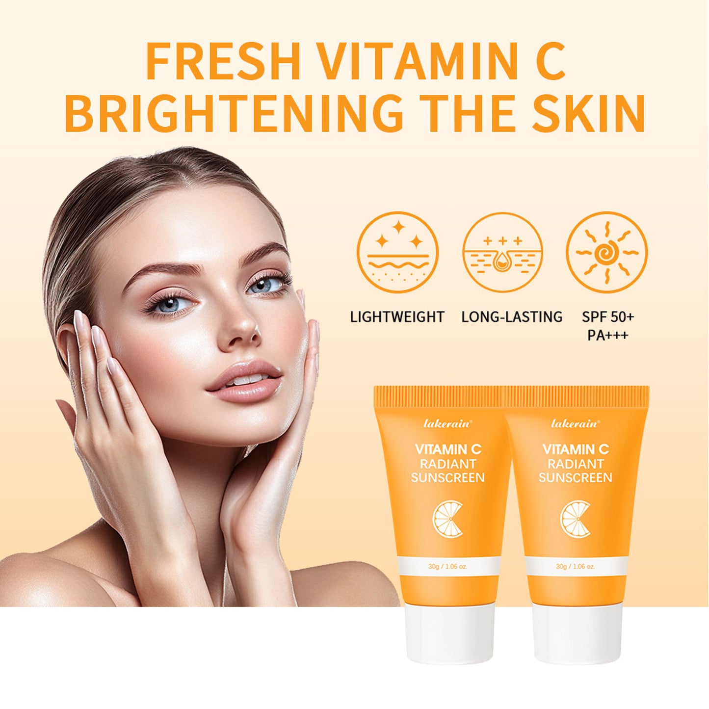 Lakerain Vitamin C Anti-UV Sunscreen Cream – Brightening & Moisturizing Face Moisturizer | Daily SPF Protection