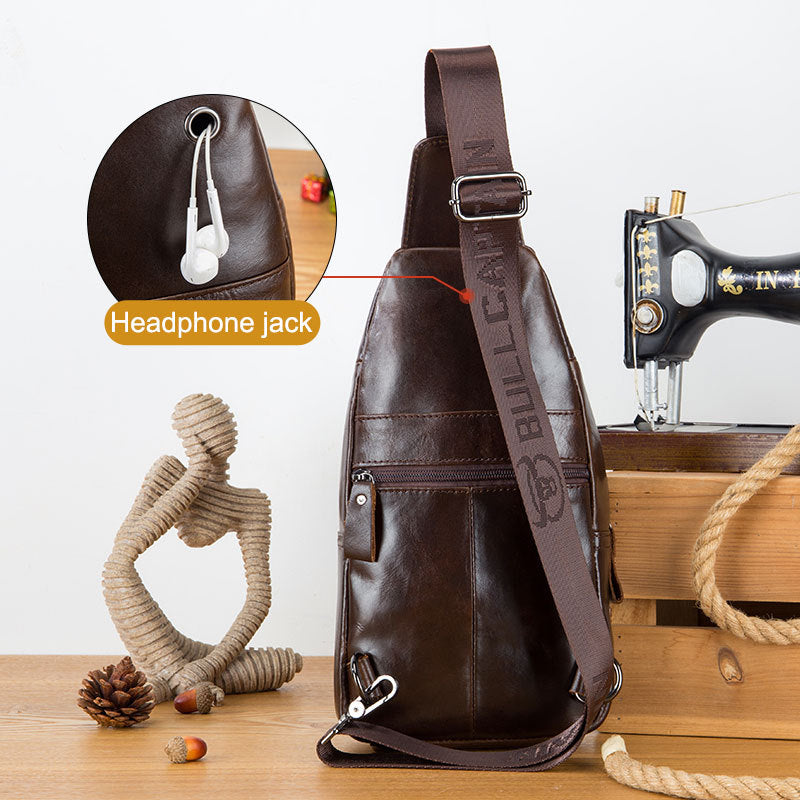 Genuine Leather Men’s Chest Shoulder Messenger Bag – Retro Cowhide Crossbody Sling Bag
