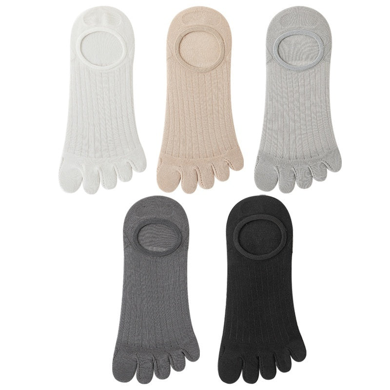 Five-Finger Men’s Summer Invisible Socks – Cotton Modal Antibacterial Non-Slip Breathable