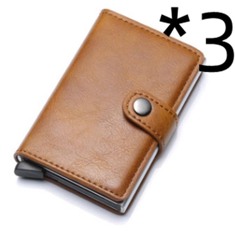 RFID Anti-Theft Vintage Wallet – PU Leather Card Holder with Aluminum Case & Pop-Up Design