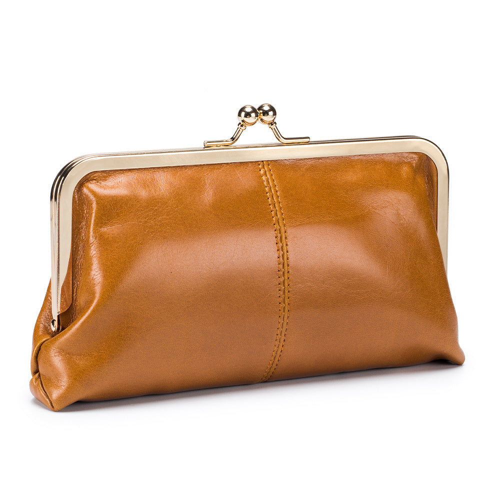 European & American Retro Genuine Leather Long Clutch Wallet – Vintage Oil Wax Clip Bag