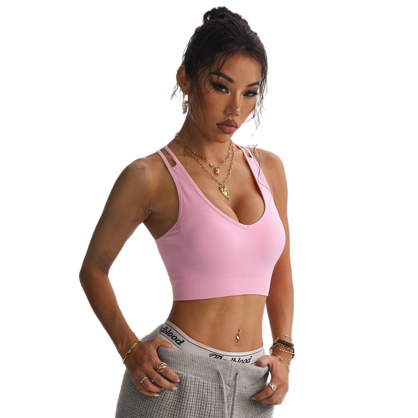 Peach Heart Cross Back Yoga Bra – Super Stretch Sports Bralette for Women