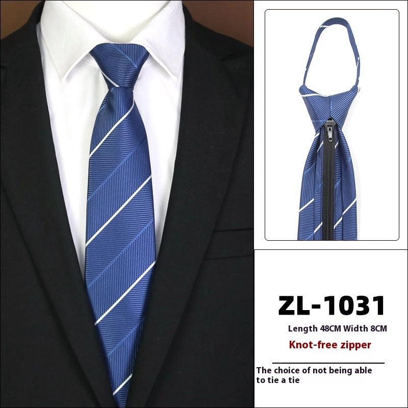 Men’s Formal Business Zipper Tie – Striped Jacquard Knot-Free Necktie