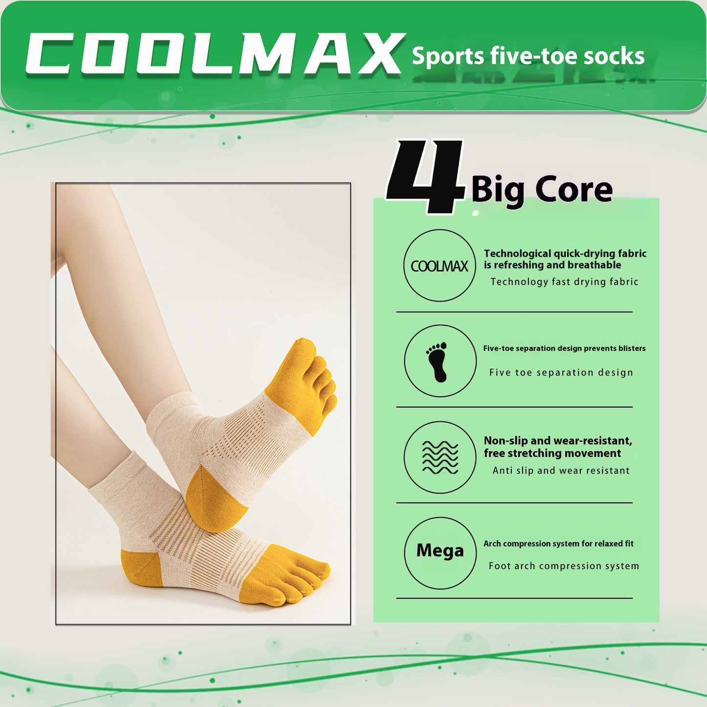 Professional Quick-Dry Toe Socks – Breathable CoolMax Short Tube Sports & Yoga Socks