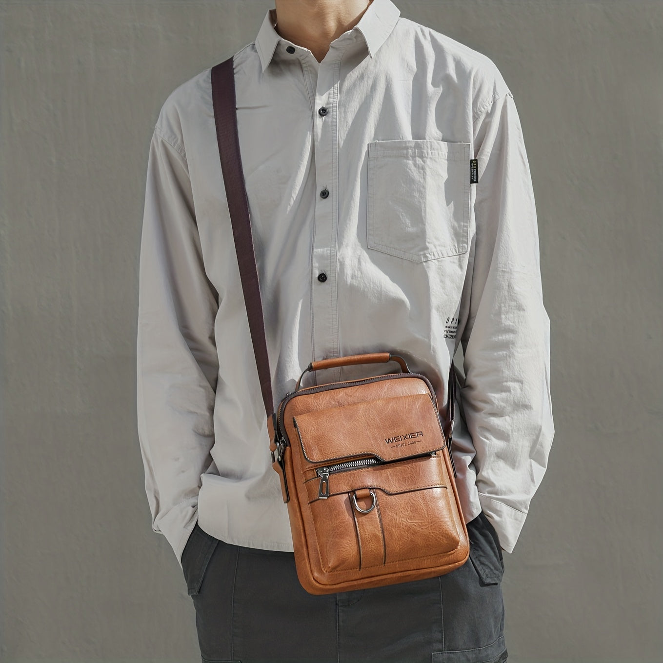 Men’s PU Leather Crossbody Messenger Bag – Casual Shoulder Handbag with Card Holder & Multi-Pockets