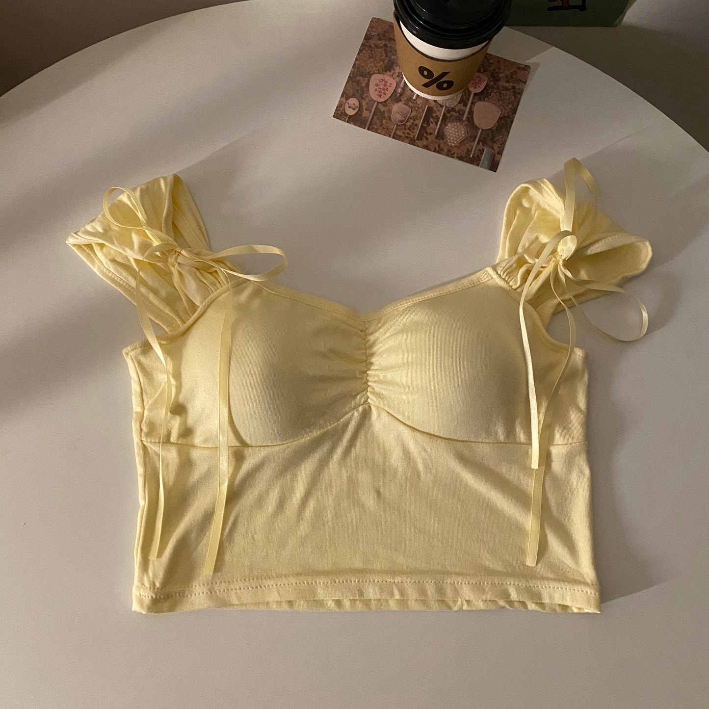 Cotton Bra Tank Top with Pads – Bow Design Women’s Vest