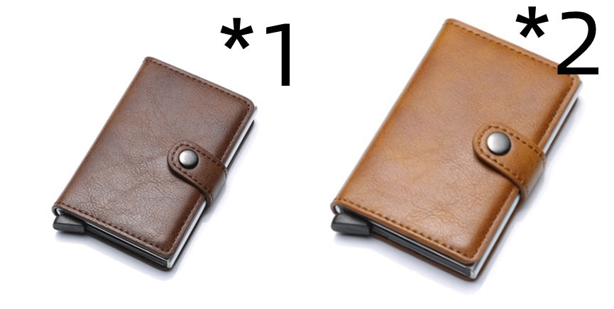 RFID Anti-Theft Vintage Wallet – PU Leather Card Holder with Aluminum Case & Pop-Up Design