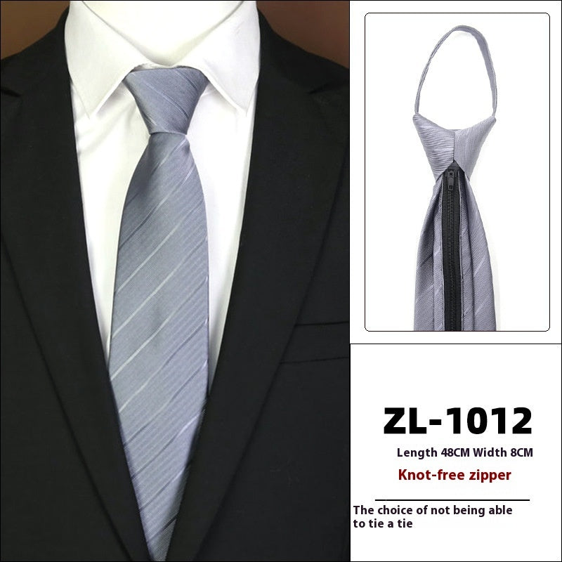 Men’s Formal Business Zipper Tie – Striped Jacquard Knot-Free Necktie
