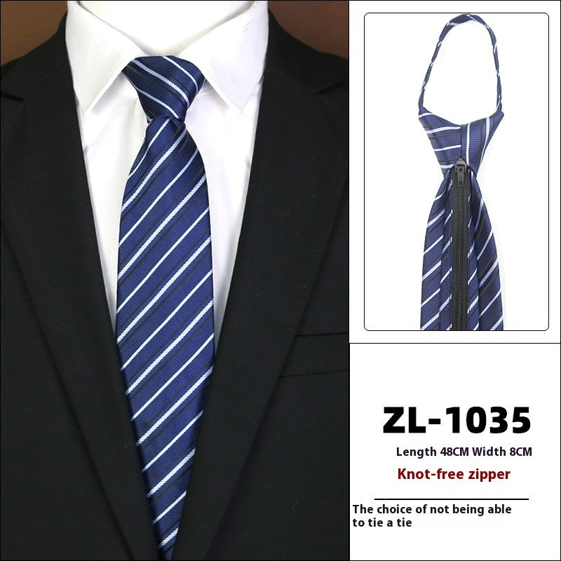 Men’s Formal Business Zipper Tie – Striped Jacquard Knot-Free Necktie