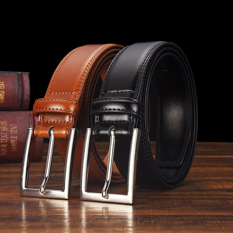 Men’s Genuine Leather Belt with Alloy Pin Buckle – Casual & Formal Wear