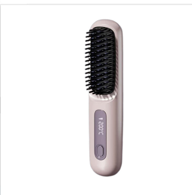2-In-1 Wireless Hair Straightener Brush – Portable Fast Heating Comb & Hot Curler, USB Rechargeable