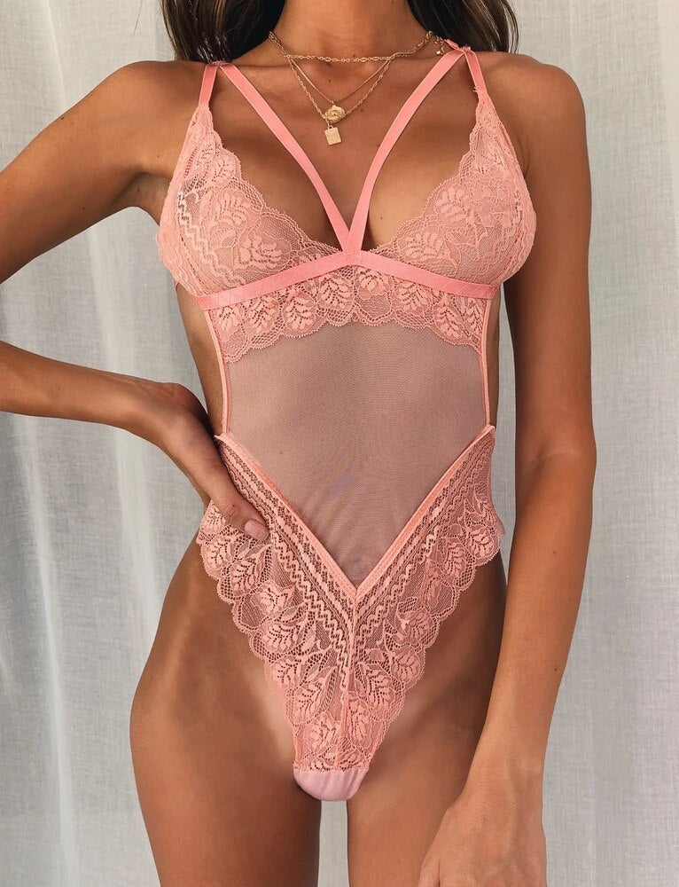 Women’s Lace Teddy Bodysuit – V-Neck Erotic Lingerie Babydoll