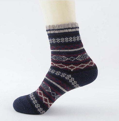 Winter Warm Stripe Wool Socks – 5 Pairs Thick Casual Business Socks for Men