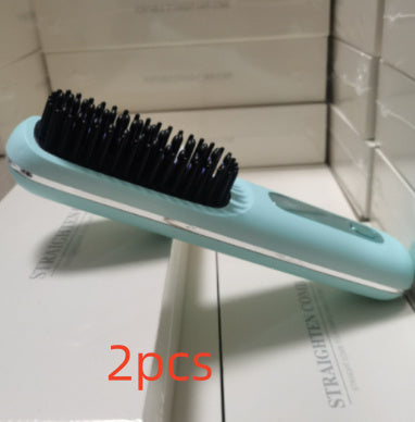 2-In-1 Wireless Hair Straightener Brush – Portable Fast Heating Comb & Hot Curler, USB Rechargeable