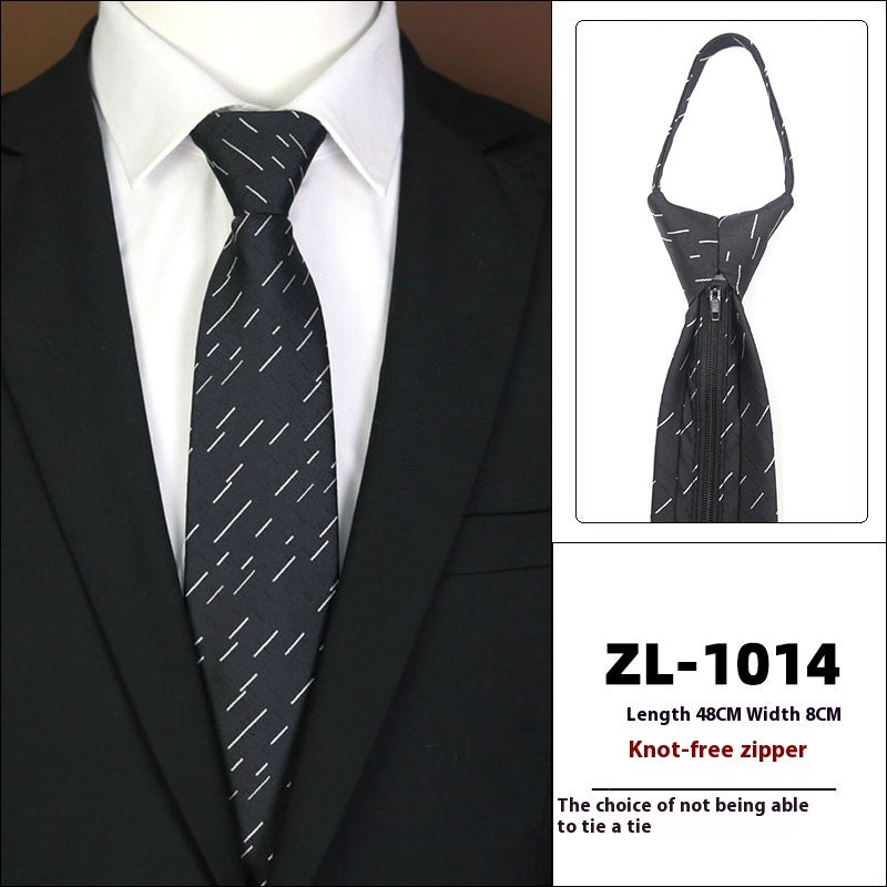 Men’s Formal Business Zipper Tie – Striped Jacquard Knot-Free Necktie