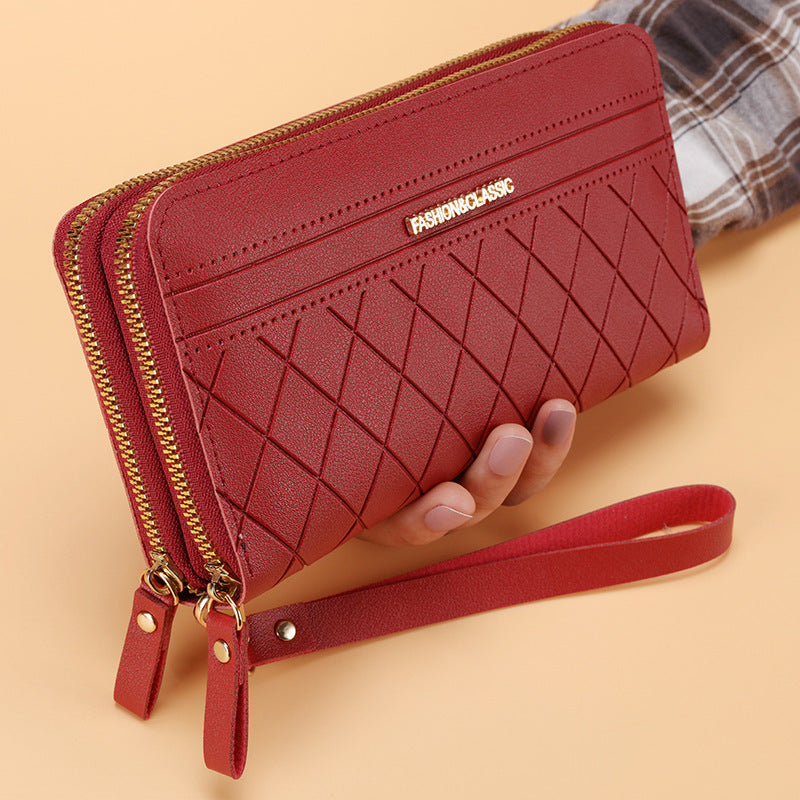 Women’s Double Zipper Long Wallet – Multi Card Slots PU Leather Purse