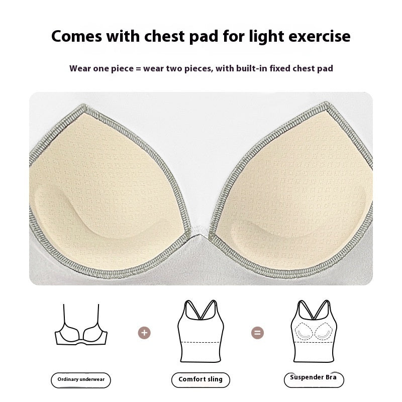 Summer Yoga Bra with Chest Pad – Fitness Vest Top with Fixed Straps & 3/4 Cup Support