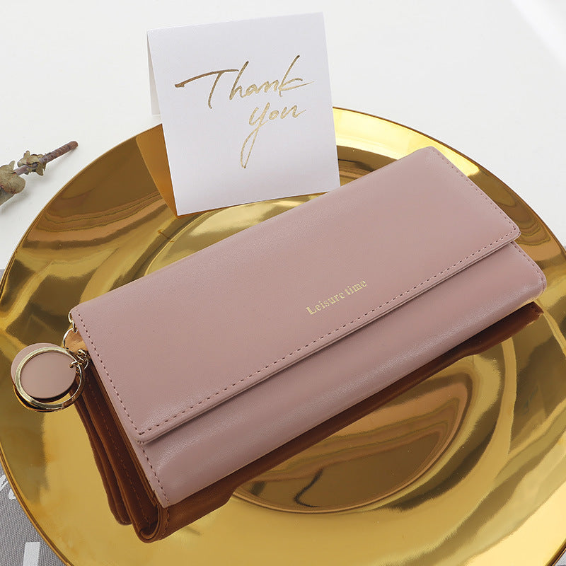 Women’s Korean Style Pendant Wallet – Long PU Leather Multi-Function Tri-Fold Purse