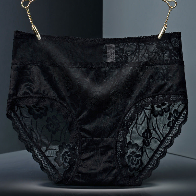 Lace Seamless High-Waist Women’s Briefs – Floral Hollow Breathable Underwear