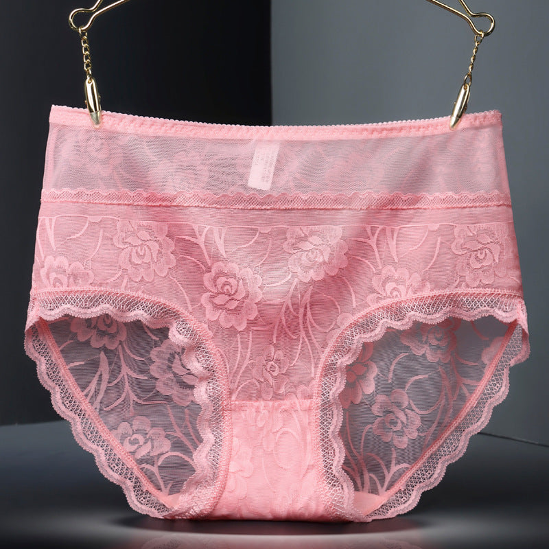 Lace Seamless High-Waist Women’s Briefs – Floral Hollow Breathable Underwear