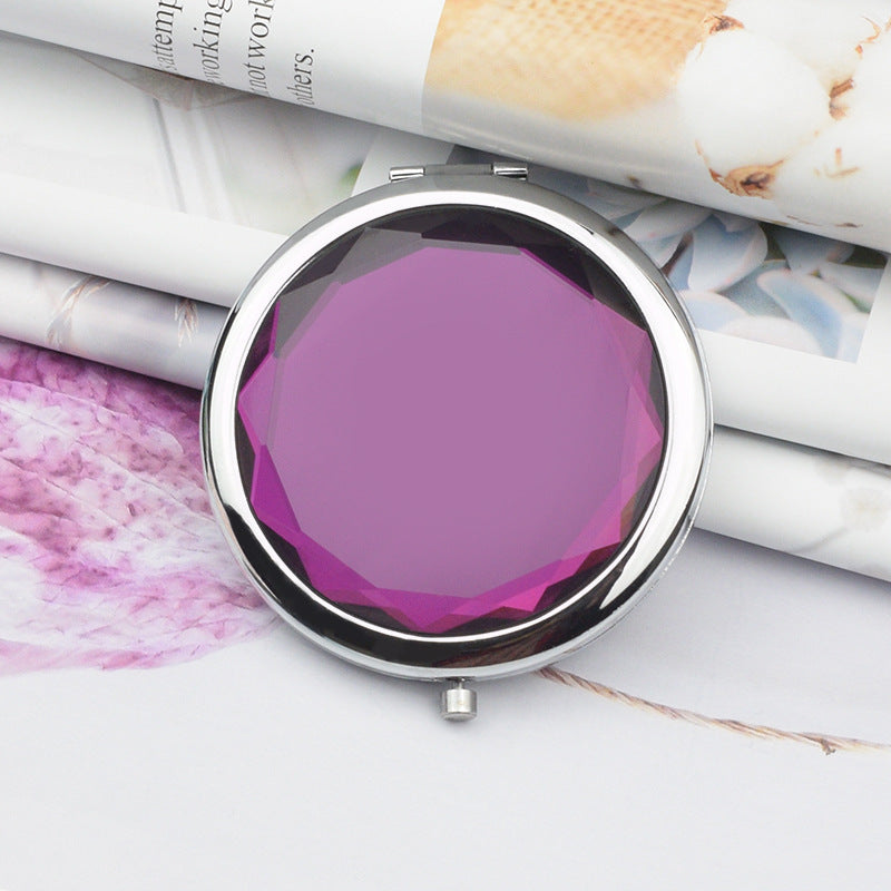 Folding Double-Sided Crystal Mirror – Portable Compact Makeup Mirror for Travel & Daily Use