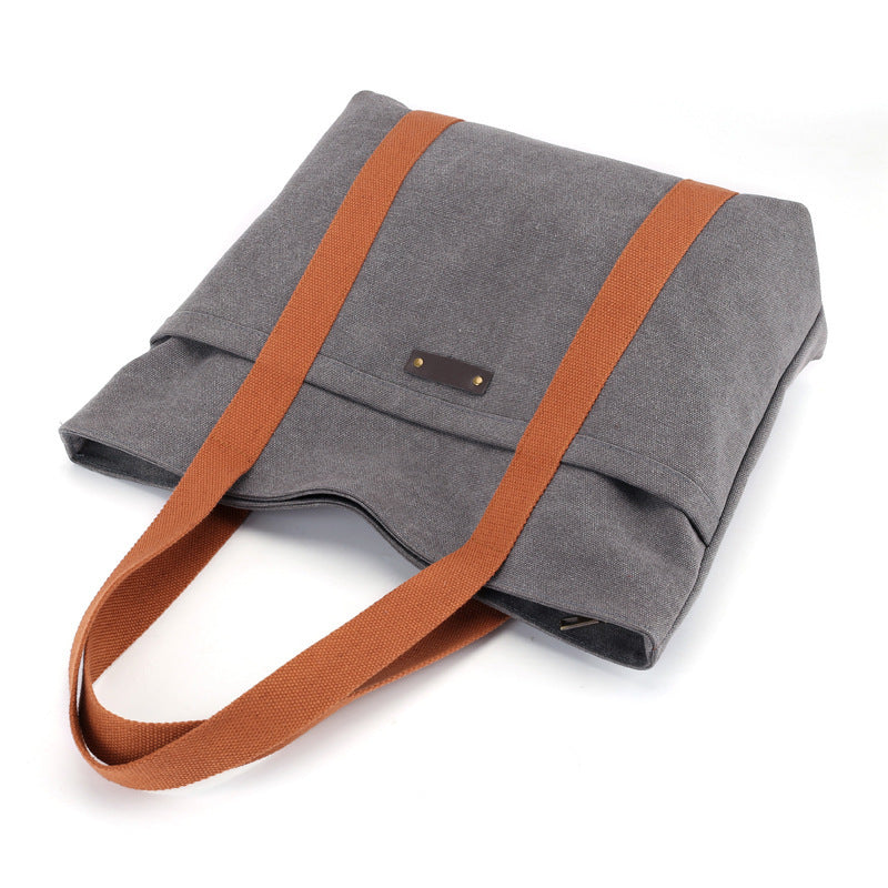 Casual Canvas Tote Bag for Women – Retro Solid Color Shoulder & Messenger Handbag