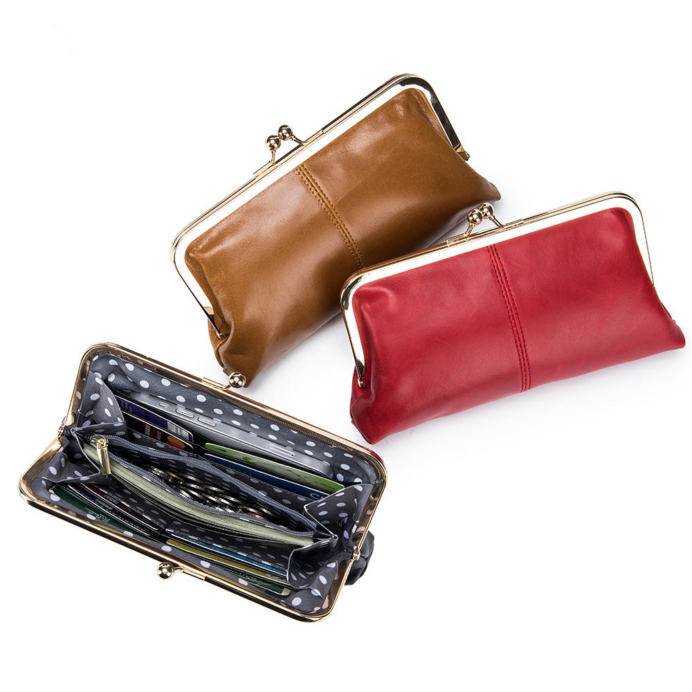 European & American Retro Genuine Leather Long Clutch Wallet – Vintage Oil Wax Clip Bag