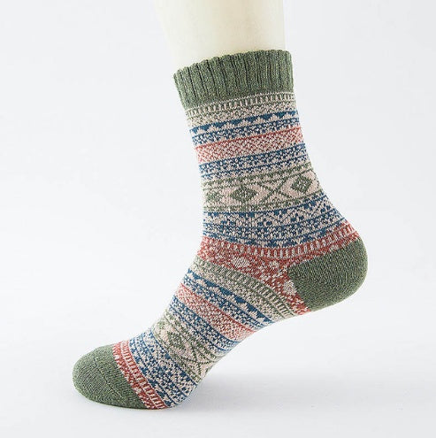 Winter Warm Stripe Wool Socks – 5 Pairs Thick Casual Business Socks for Men