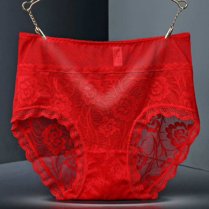 Lace Seamless High-Waist Women’s Briefs – Floral Hollow Breathable Underwear