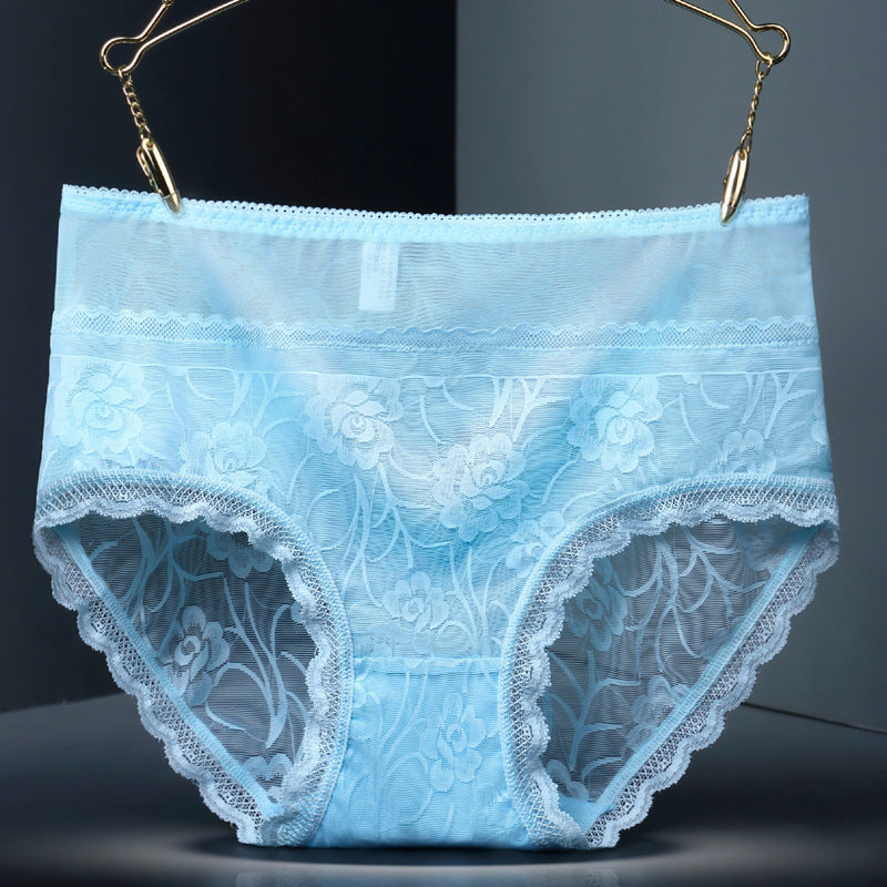 Lace Seamless High-Waist Women’s Briefs – Floral Hollow Breathable Underwear
