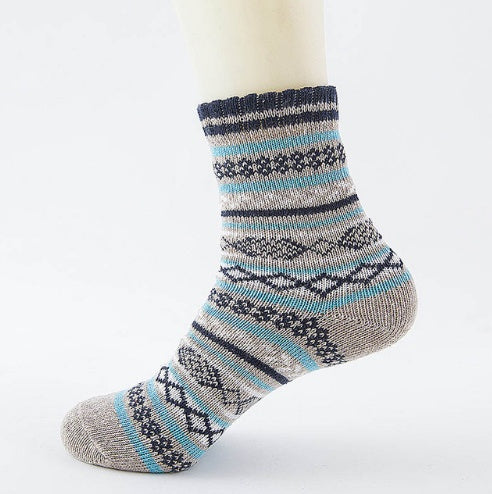 Winter Warm Stripe Wool Socks – 5 Pairs Thick Casual Business Socks for Men