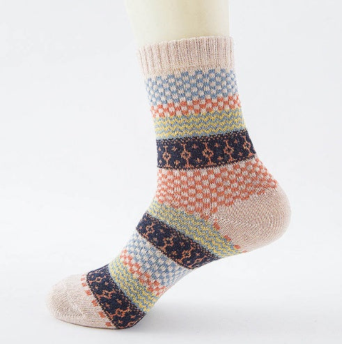 Winter Warm Stripe Wool Socks – 5 Pairs Thick Casual Business Socks for Men