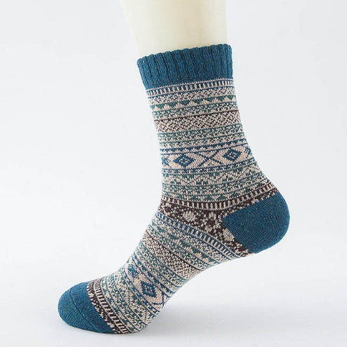 Winter Warm Stripe Wool Socks – 5 Pairs Thick Casual Business Socks for Men