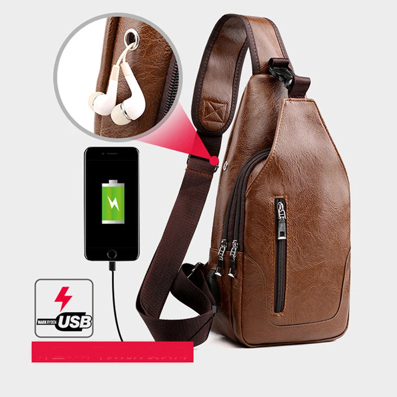 Luxury Men’s Leather Messenger Chest Bag – Vintage Crossbody Business Sling Shoulder Pack