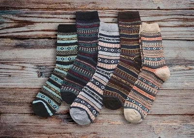 Winter Warm Stripe Wool Socks – 5 Pairs Thick Casual Business Socks for Men