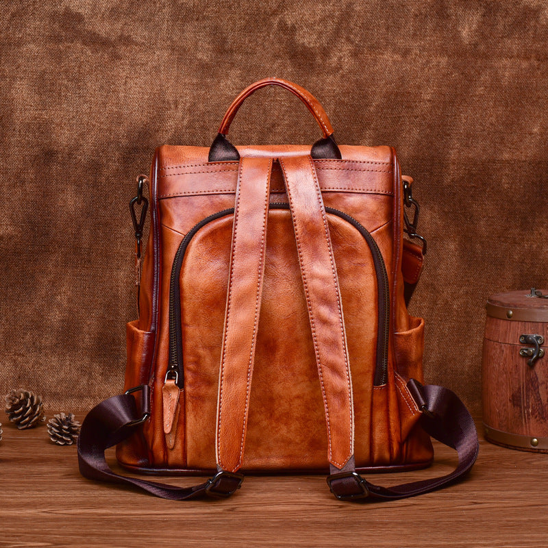 Genuine Leather Anti-Theft Backpack – Women’s Large Capacity Cowhide Travel Luxury Bag