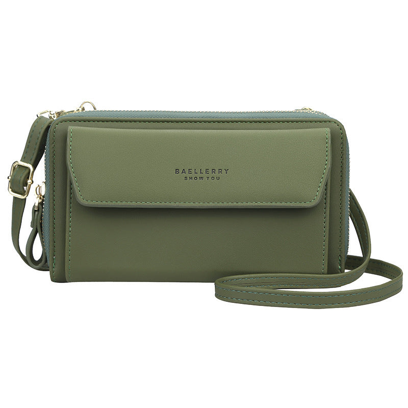 Ladies’ Long Wallet with Double Zipper – Large Capacity PU Leather Diagonal Crossbody Bag