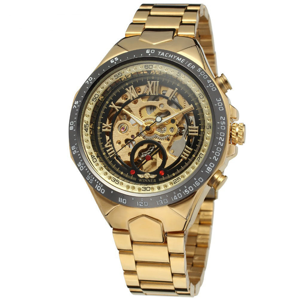 Personalized All-Steel Hollow Automatic Mechanical Watch for Men – Luxury Fashion Skeleton Design