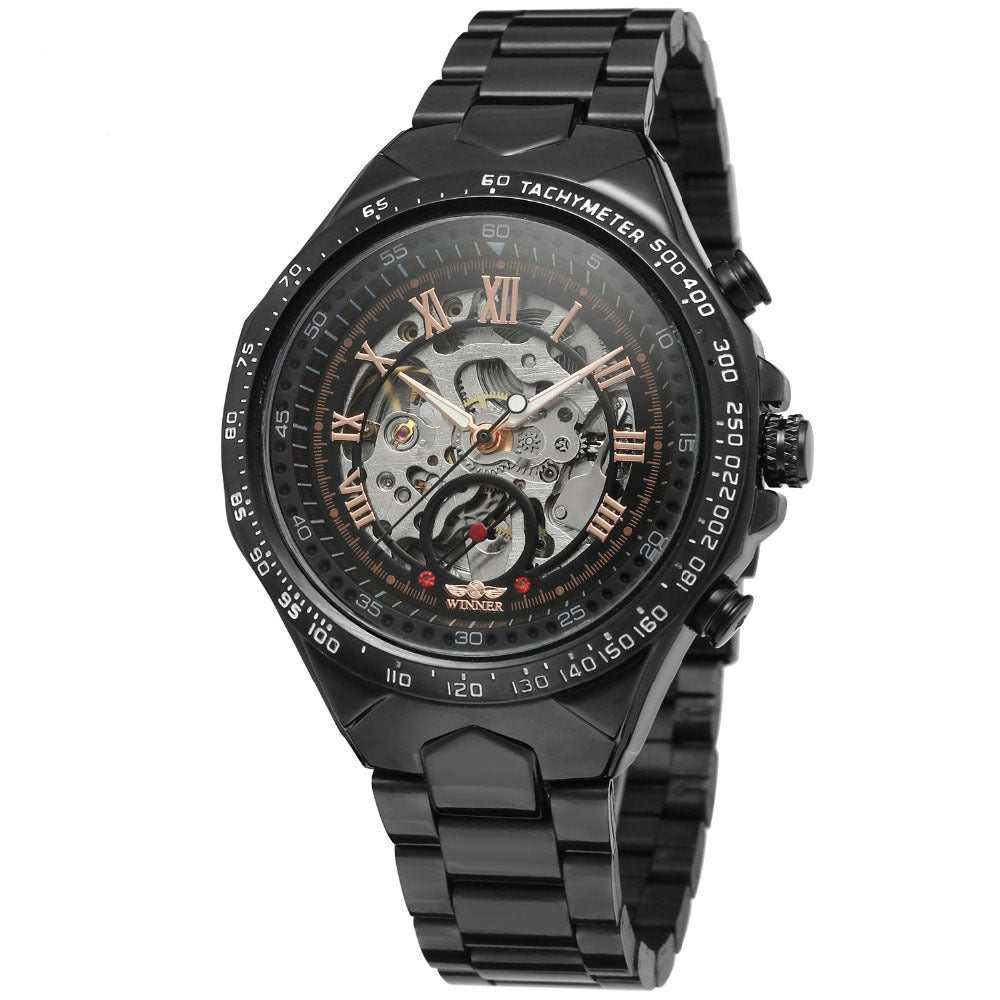 Personalized All-Steel Hollow Automatic Mechanical Watch for Men – Luxury Fashion Skeleton Design
