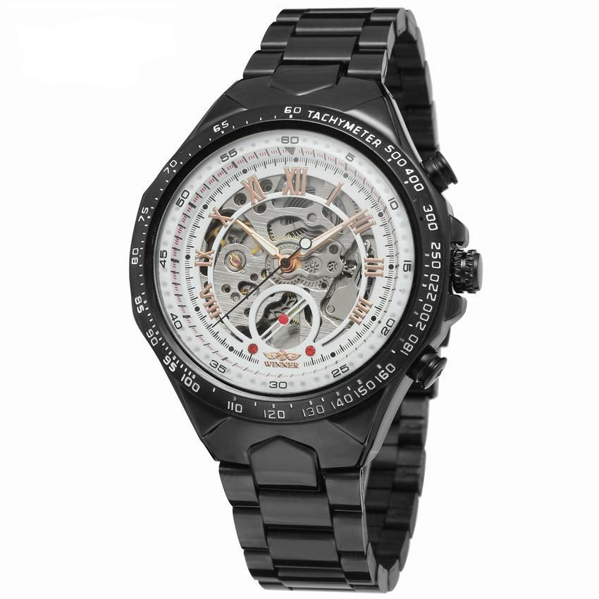 Personalized All-Steel Hollow Automatic Mechanical Watch for Men – Luxury Fashion Skeleton Design
