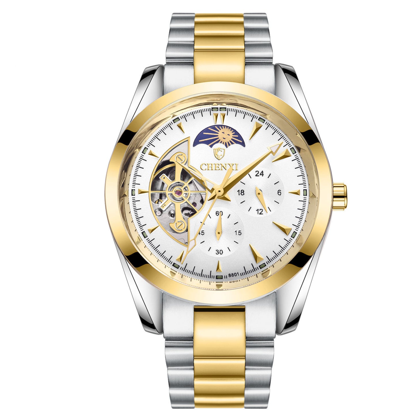 Men’s Business Mechanical Watch – Luxury Quartz Timepiece with Luminous Display & Moon Phase