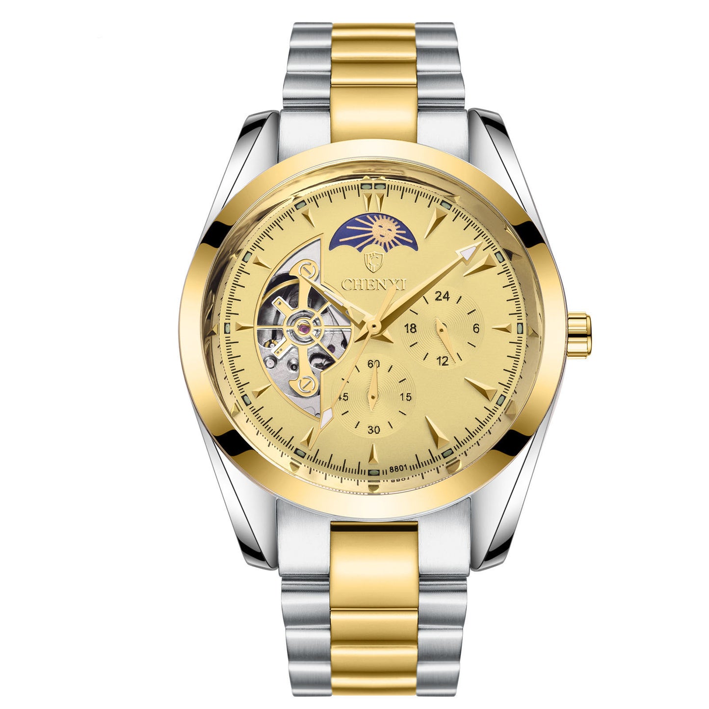 Men’s Business Mechanical Watch – Luxury Quartz Timepiece with Luminous Display & Moon Phase