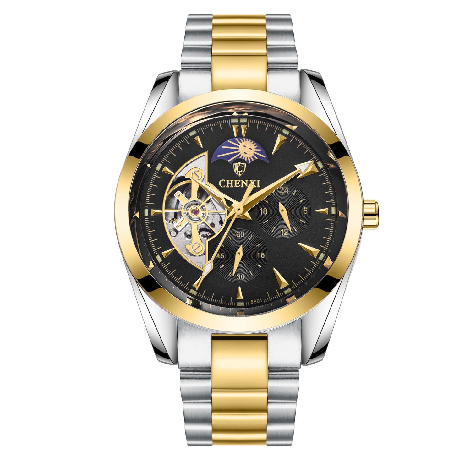 Men’s Business Mechanical Watch – Luxury Quartz Timepiece with Luminous Display & Moon Phase
