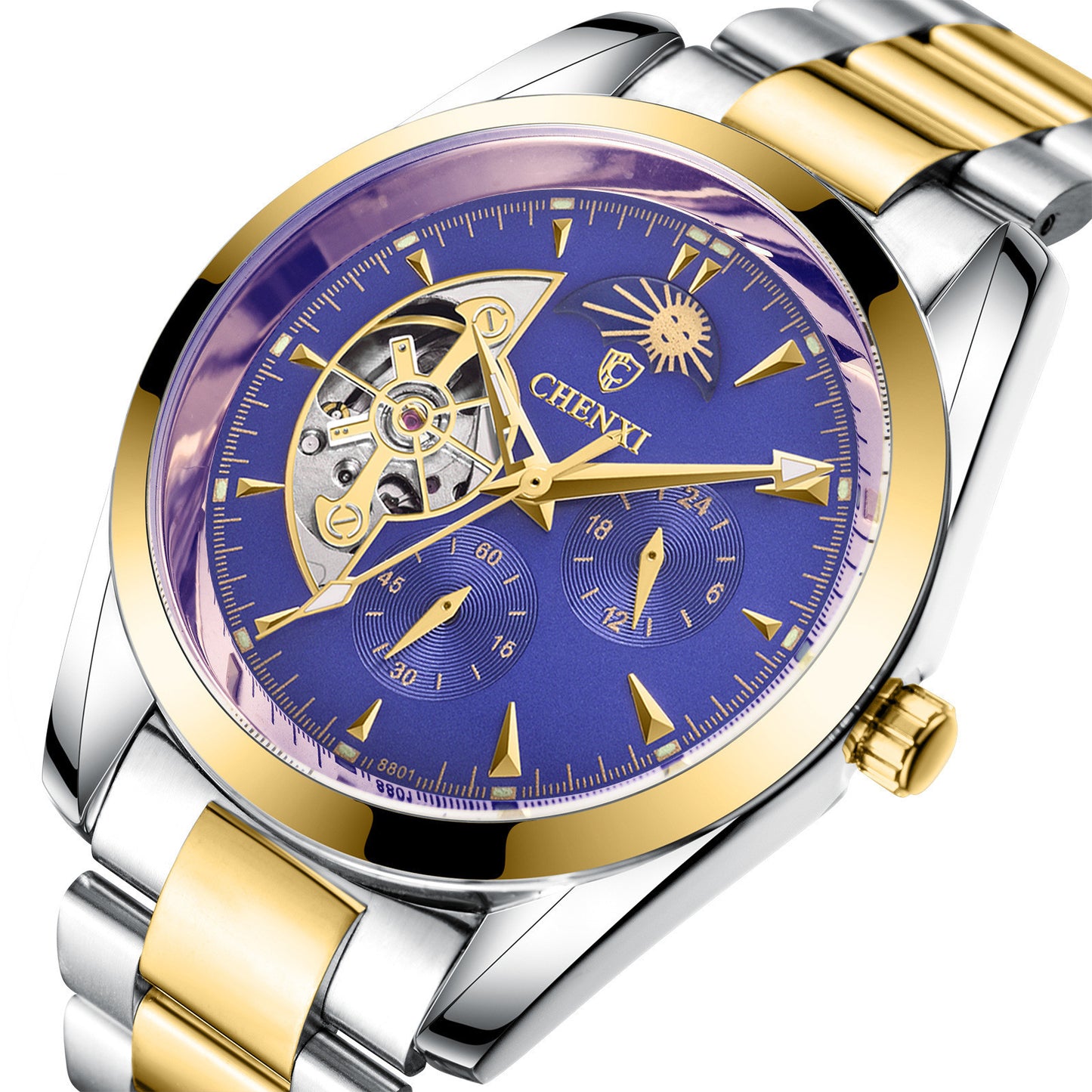 Men’s Business Mechanical Watch – Luxury Quartz Timepiece with Luminous Display & Moon Phase