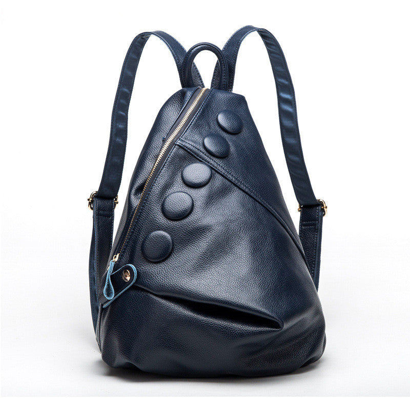 Women’s Genuine Leather Litchi Textured Backpack – Fashion Preppy Style School Bag for Teenage Girls