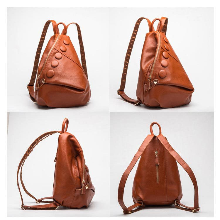 Women’s Genuine Leather Litchi Textured Backpack – Fashion Preppy Style School Bag for Teenage Girls