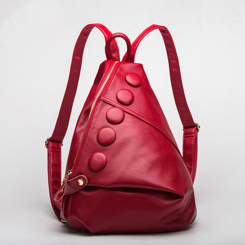 Women’s Genuine Leather Litchi Textured Backpack – Fashion Preppy Style School Bag for Teenage Girls