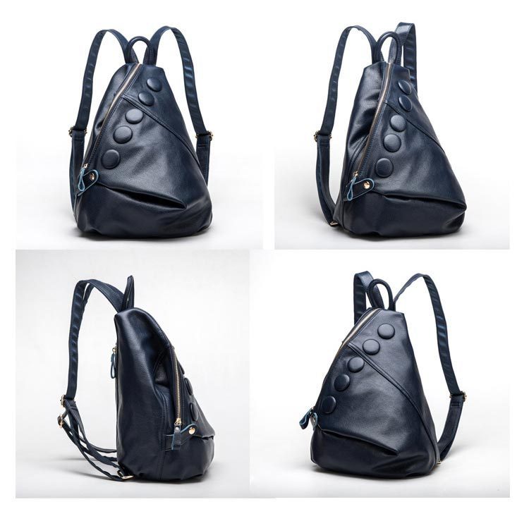 Women’s Genuine Leather Litchi Textured Backpack – Fashion Preppy Style School Bag for Teenage Girls