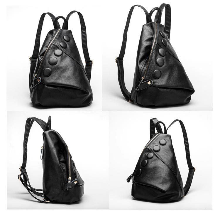 Women’s Genuine Leather Litchi Textured Backpack – Fashion Preppy Style School Bag for Teenage Girls